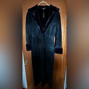 EXPRESS BLACK LONG SUEDE COAT WITH LINING